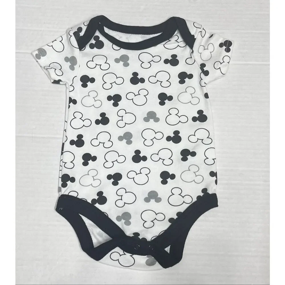 Disney Baby Black And White Mickey Heads Bodysuit Boys Size 3/6 Months